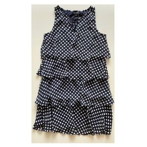 Navy Blue Tiered Polka Dot Dress